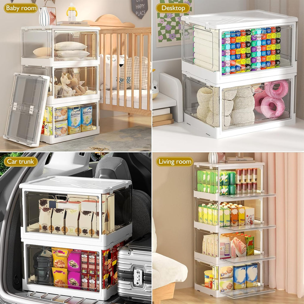 Clear Storage Bin with Lid 3 Pack 【Stackable & Sturdy】 Plastic Multifunctional Folding Storage Bins for Bedroom