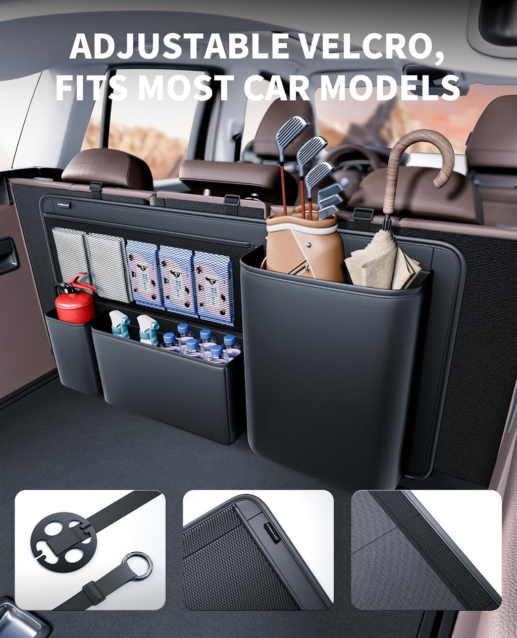 PU Leather Trunk Organizer for SUV, Sedan & Truck | Durable & odor-free rigid PU, 36in vertical storage with 4