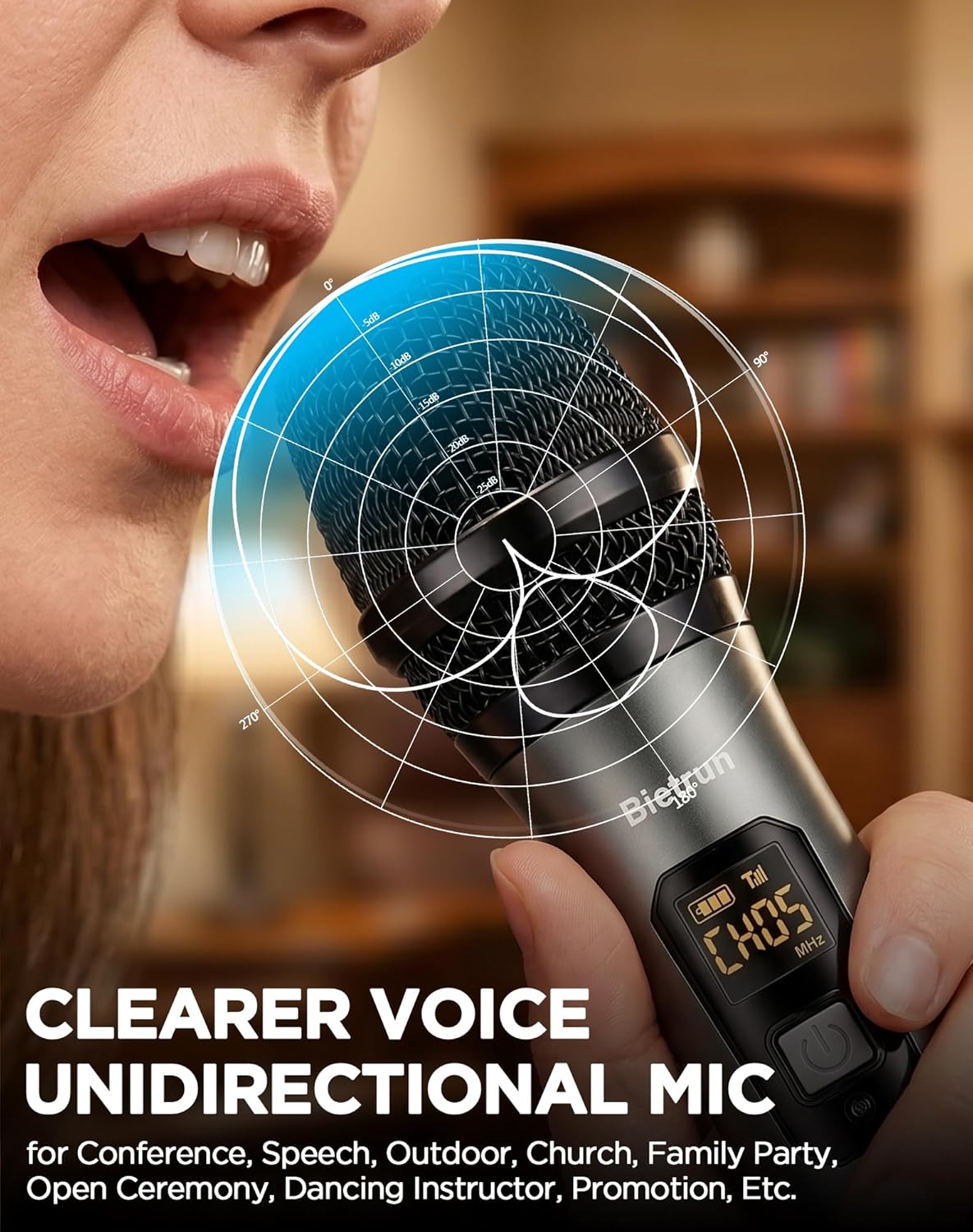 UHF Wireless Microphone with 1/4'' Plug Rechargeable Receiver, 160 Feet, Professional Metal Dual Handheld Cordless