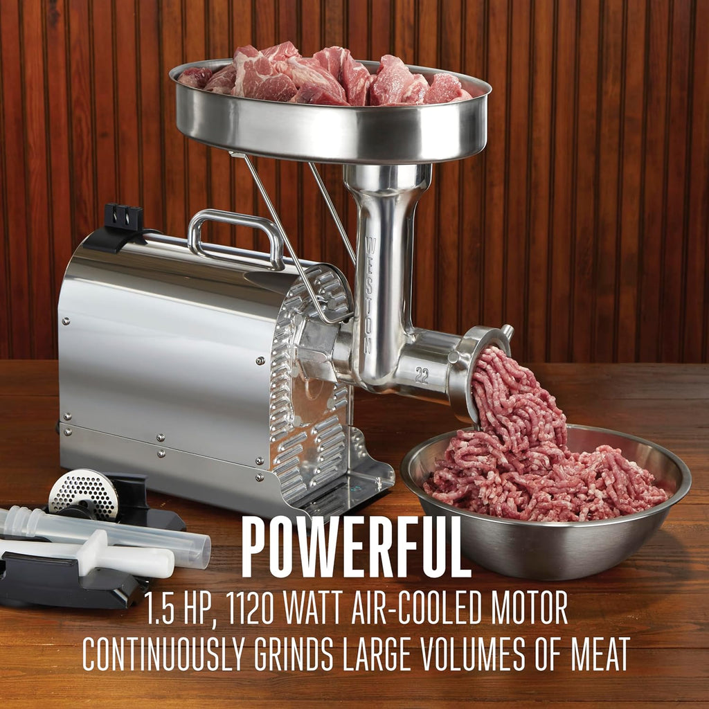 Pro Series Electric Meat Grinder, Commercial Grade, 1120 Watts, 1.5 HP, 14lbs. Per Minute, Stainless Steel (10-2201-W)
