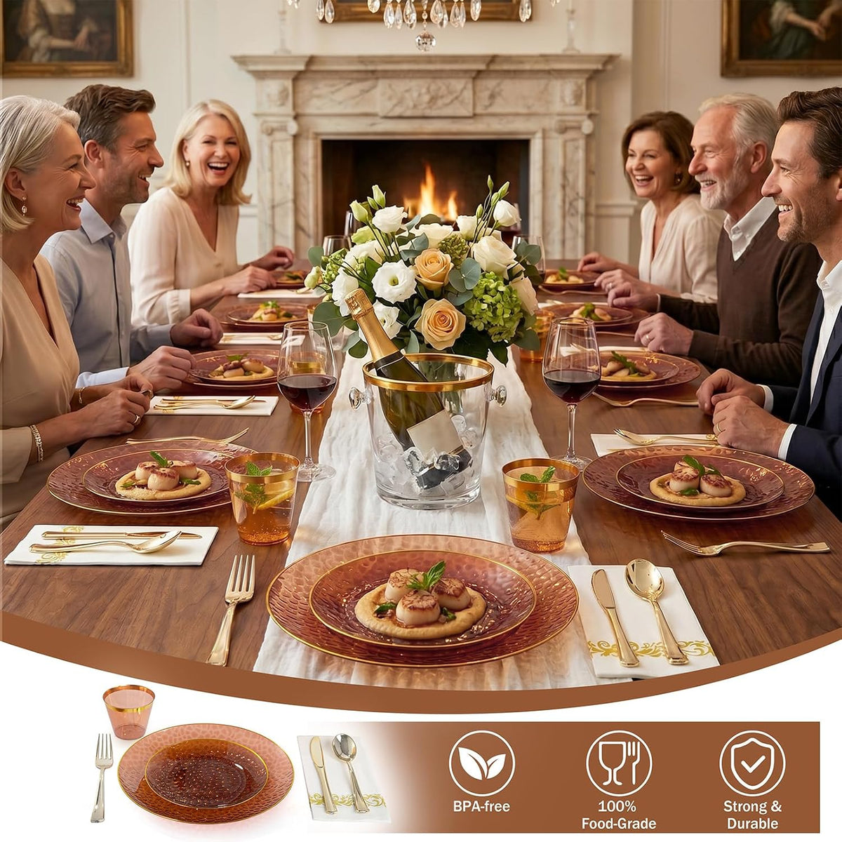 175PCS Amber Plastic Dinnerware Set for 25 Guests