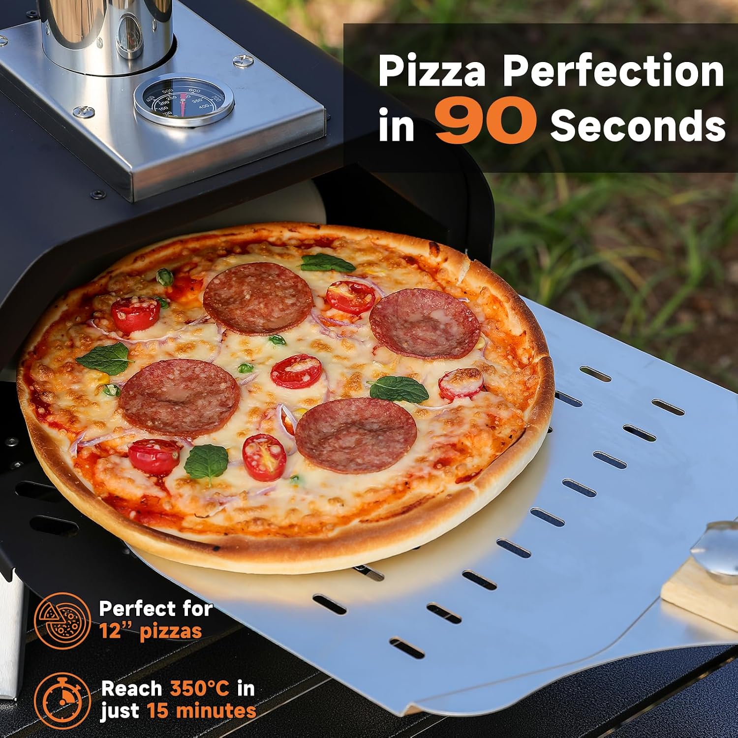 Outdoor Pizza Oven Wood Pellet 12" Round Pizza Stone, Portable Wood Fired with Built-in Thermometer Pizza Stove
