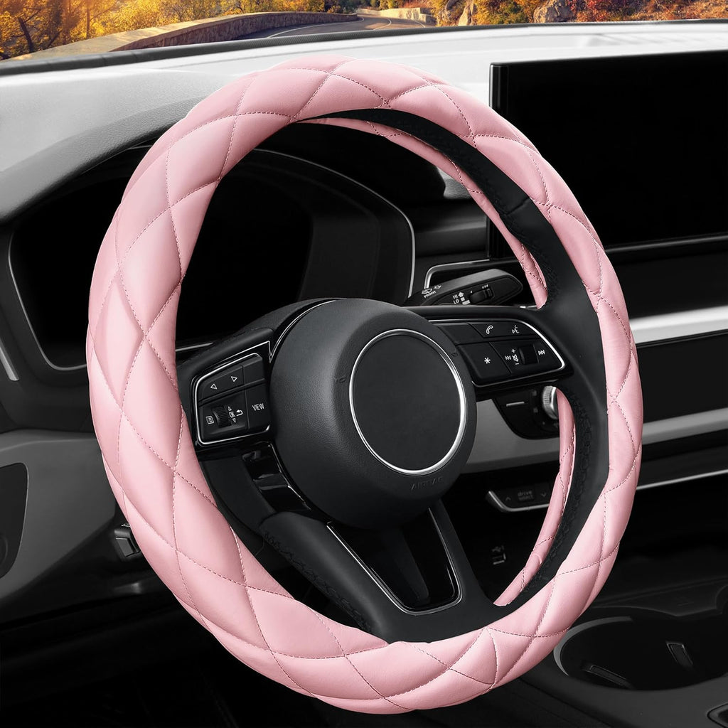 Soft Microfiber Leather Steering Wheel Cover, Universal 15 Inch for Women Girls, Fit Vehicles, Sedans, SUVs, Vans