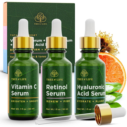 Face Serum Set - Vitamin C, Retinol & Hyaluronic Acid for Brightening, Firming & Hydrating - Anti Aging Skin Care Set