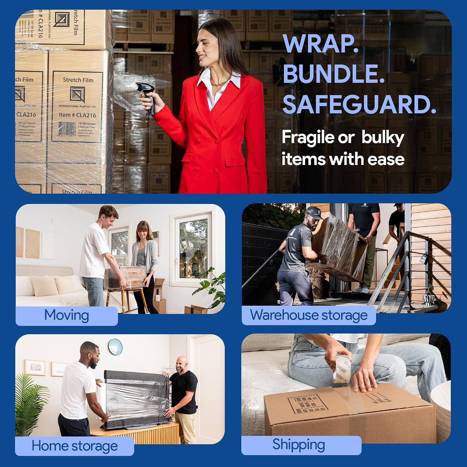 4 Pack of 18" Plastic Stretch Film Wrap 1200 feet Each 500% Stretch Ability