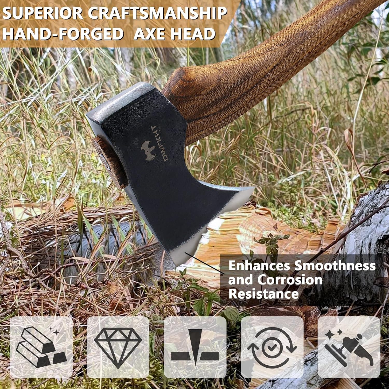 15.7" Hatchet, Camping Hatchet, Hand-Forged Axe with Sheath for Wood Chopping, Splitting, and Carving, Bushcraft Axe