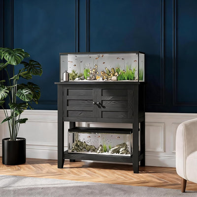 Heavy-Duty Aquarium Stand Cabinet with Built-in Charging Station, Black