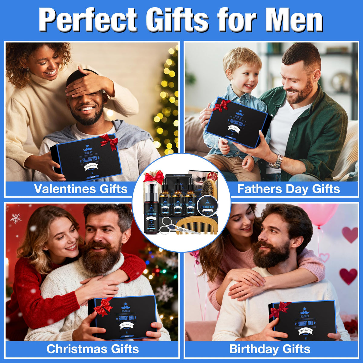 Beard Kit for Men with 3 Beard Oil Scents & Vanilla Beard Wash & Balm Set