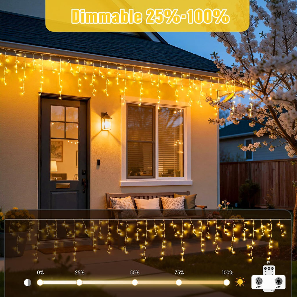 Icicle Lights for Outside, 400 LED 38.8FT | Christmas Lights Outdoor Indoor Plug in, Warm White String Lights for