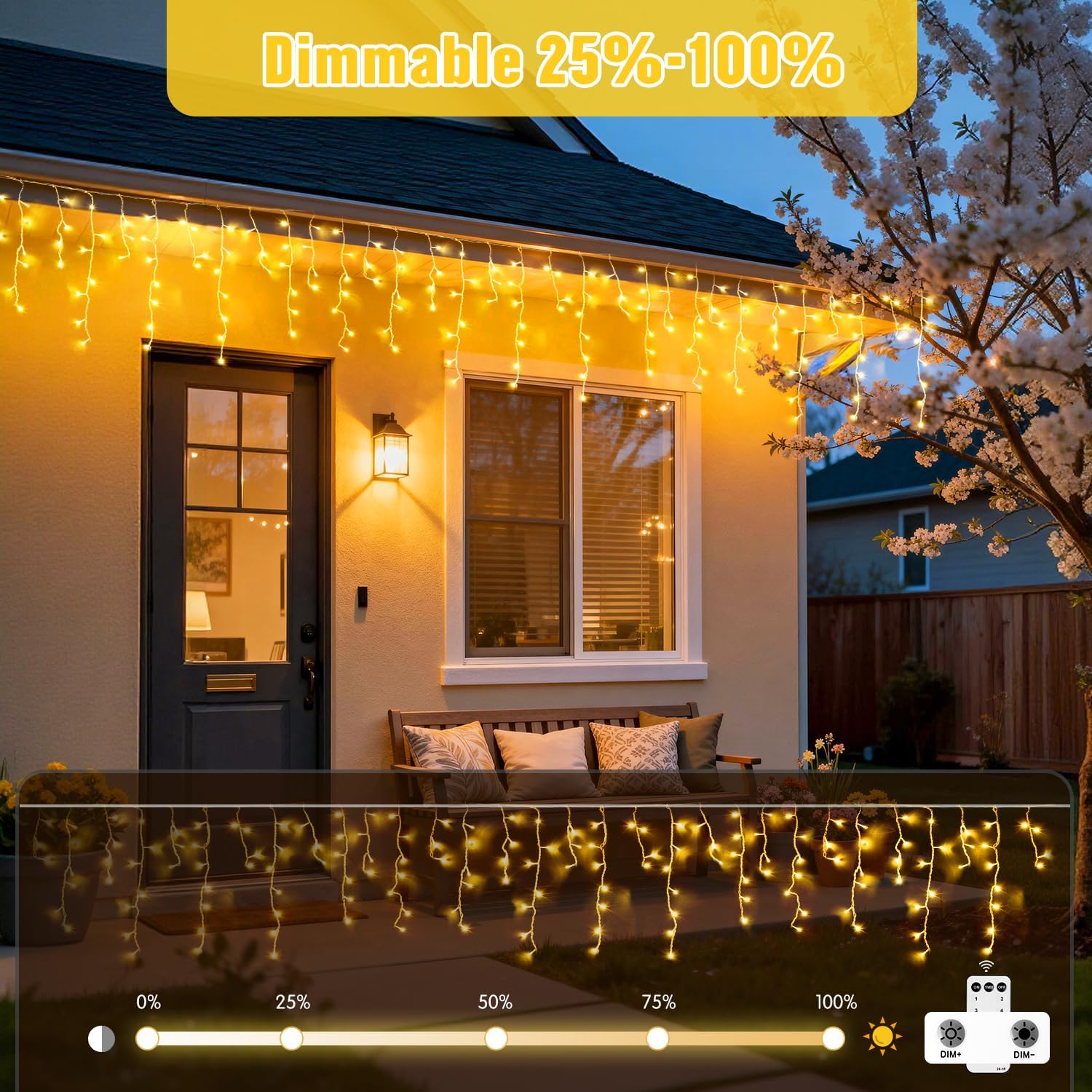 Icicle Lights for Outside, 400 LED 38.8FT | Christmas Lights Outdoor Indoor Plug in, Warm White String Lights for