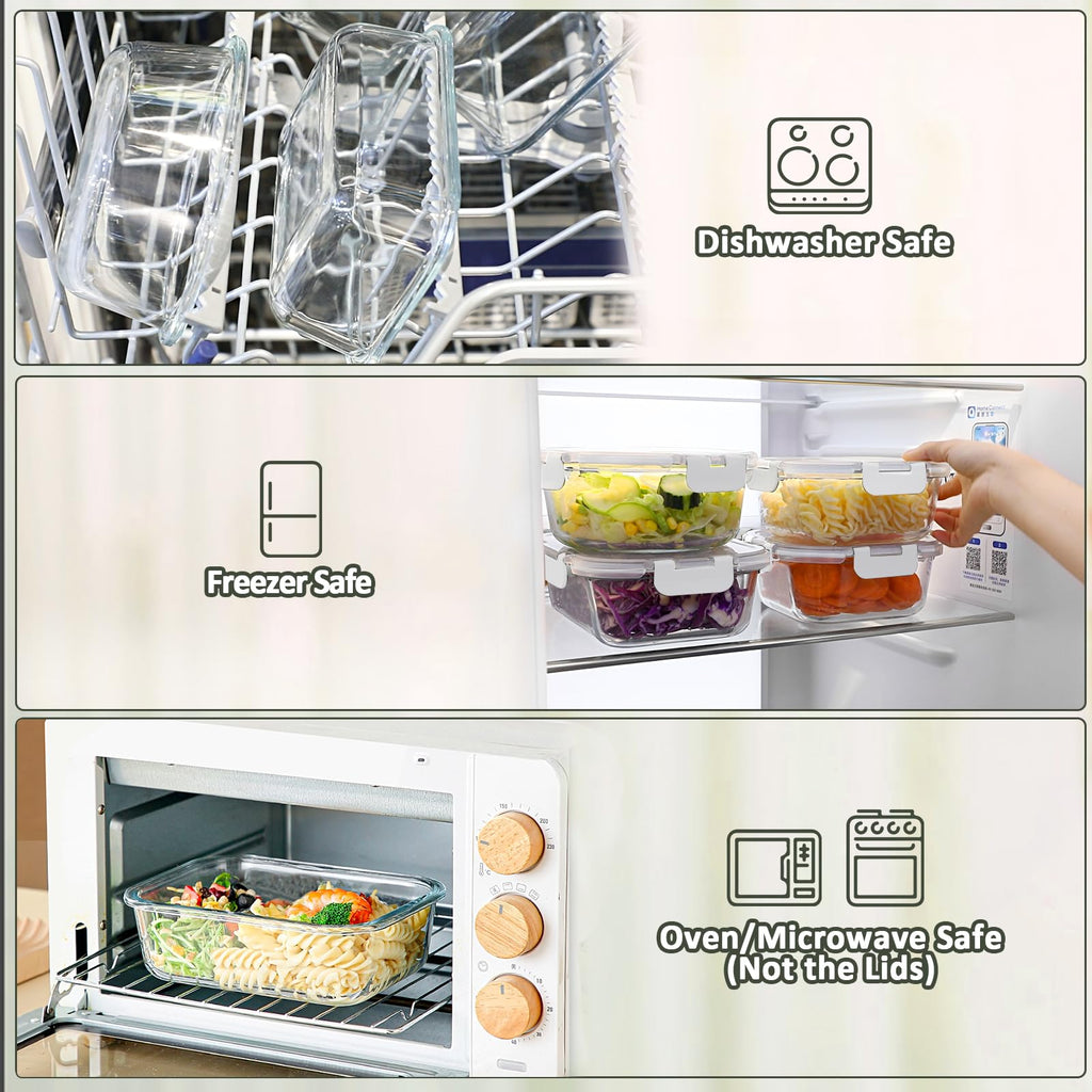 8 Pack,30 oz Glass Food Storage Containers with Lids, White
