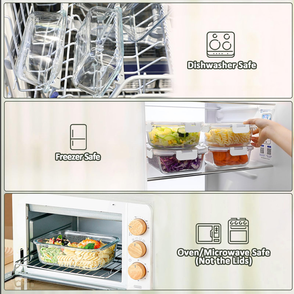 8 Pack,30 oz Glass Food Storage Containers with Lids, White