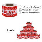 Fragile Glass Stickers 2×3 Inch Shipping Packing Label Please Handle with Care Thank You - 300 Per Roll(10 Rolls)