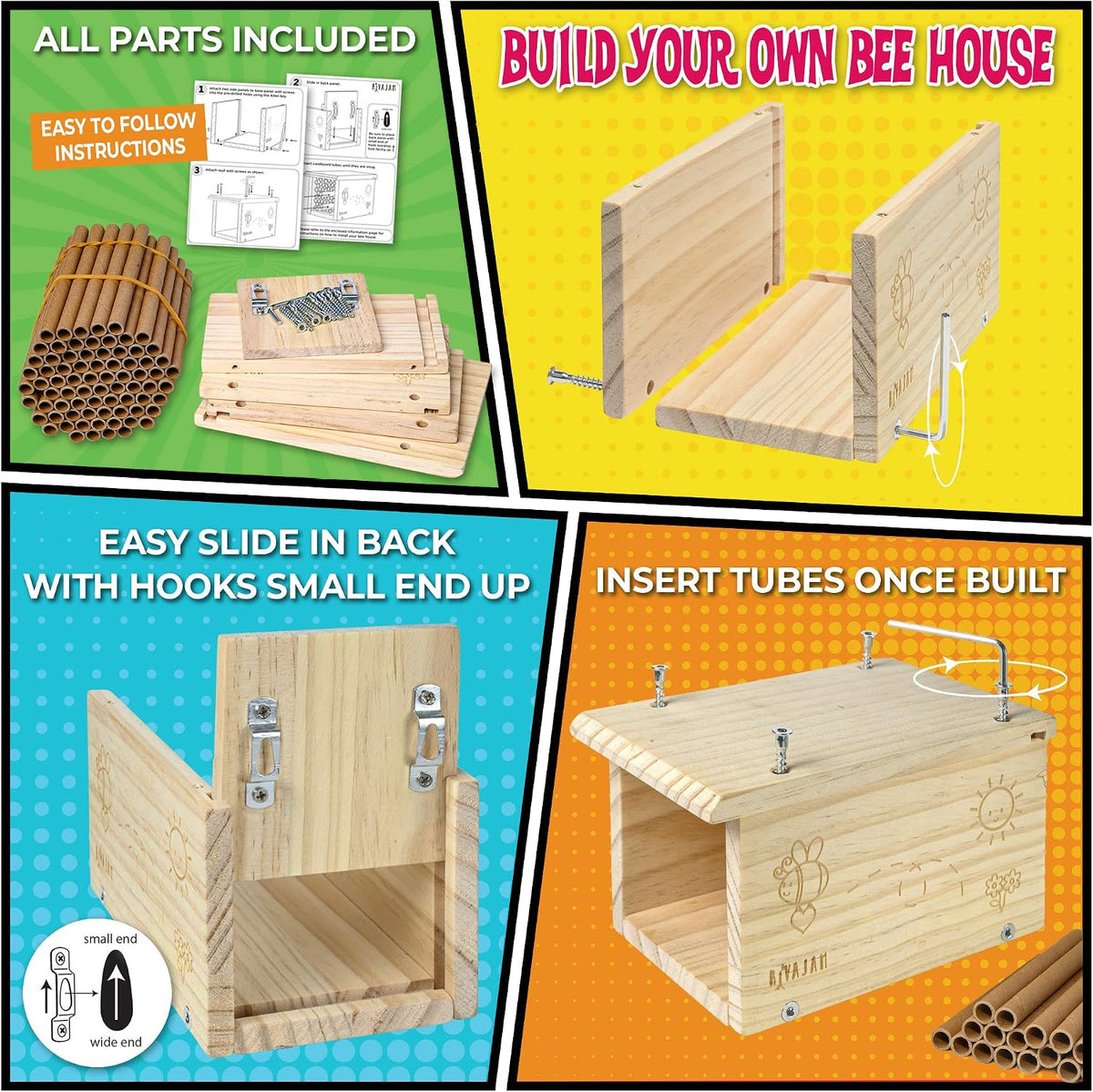 Build a Bee House DIY Woodworking Project | Solitary Mason Bee House Nesting Box Wood Building Kit & Tools | Garden