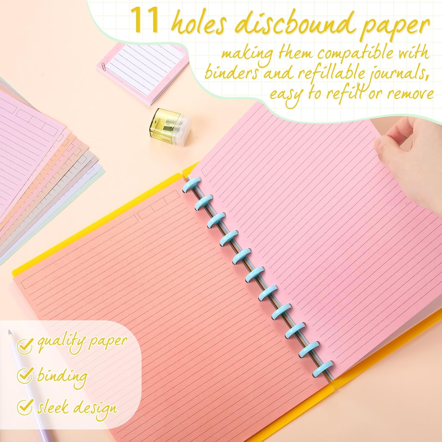 12 Pack 480 Sheets Colored Discbound Refill Paper 8.5 x 11 Inch College Ruled 11 Disc Letter Size Lined Paper