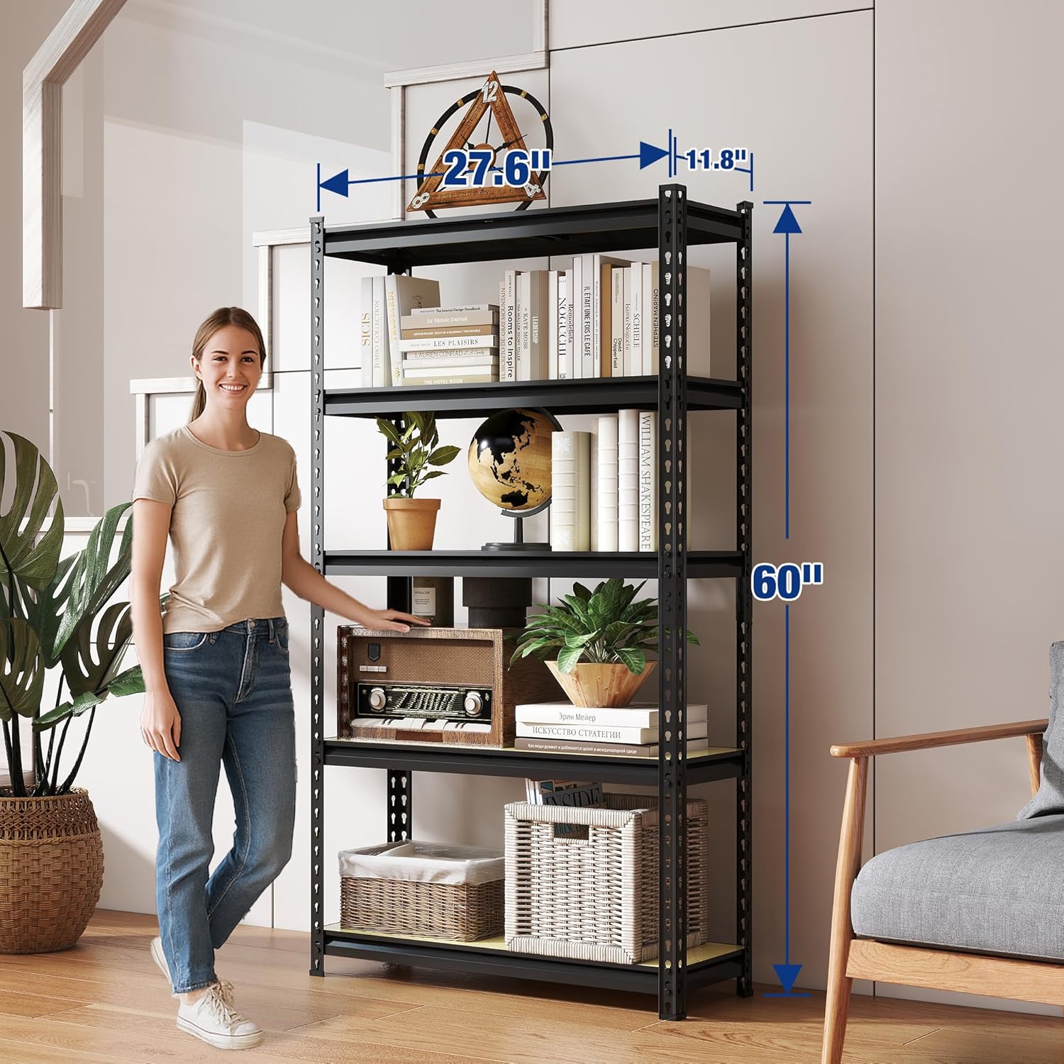5-Tier Storage Shelf, 72" H Heavy Duty Adjustable Garage Shelving Unit 2180LBS Capacity, for Basement, Kitchen