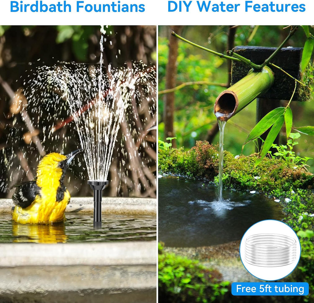 6.5W Solar Fountain Pump for Bird Bath Built-in 3000mAh Battery Backup, DIY Solar Water Fountain with Double-Layer