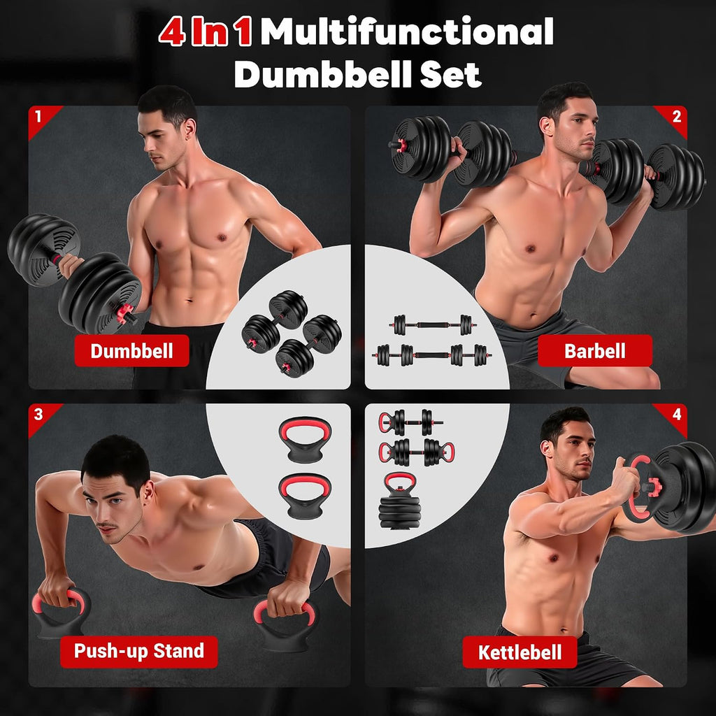 Adjustable Dumbbells, GOIMU 32/54/76/94LBS Free Weight Set, 4 in 1 Dumbbell Set Used as Barbell, Kettlebell, Push Up
