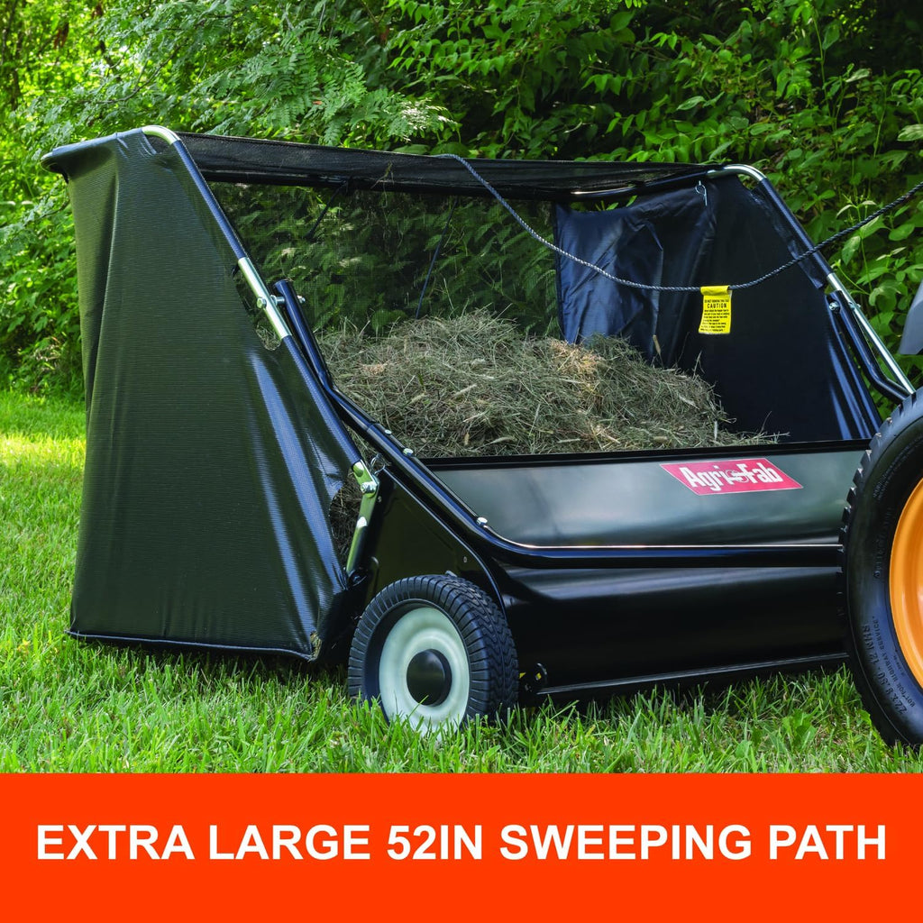 50 in Heavy Duty Tow Behind Lawn Sweeper with 26 Cu Ft Hopper and Adjustable Brush Height