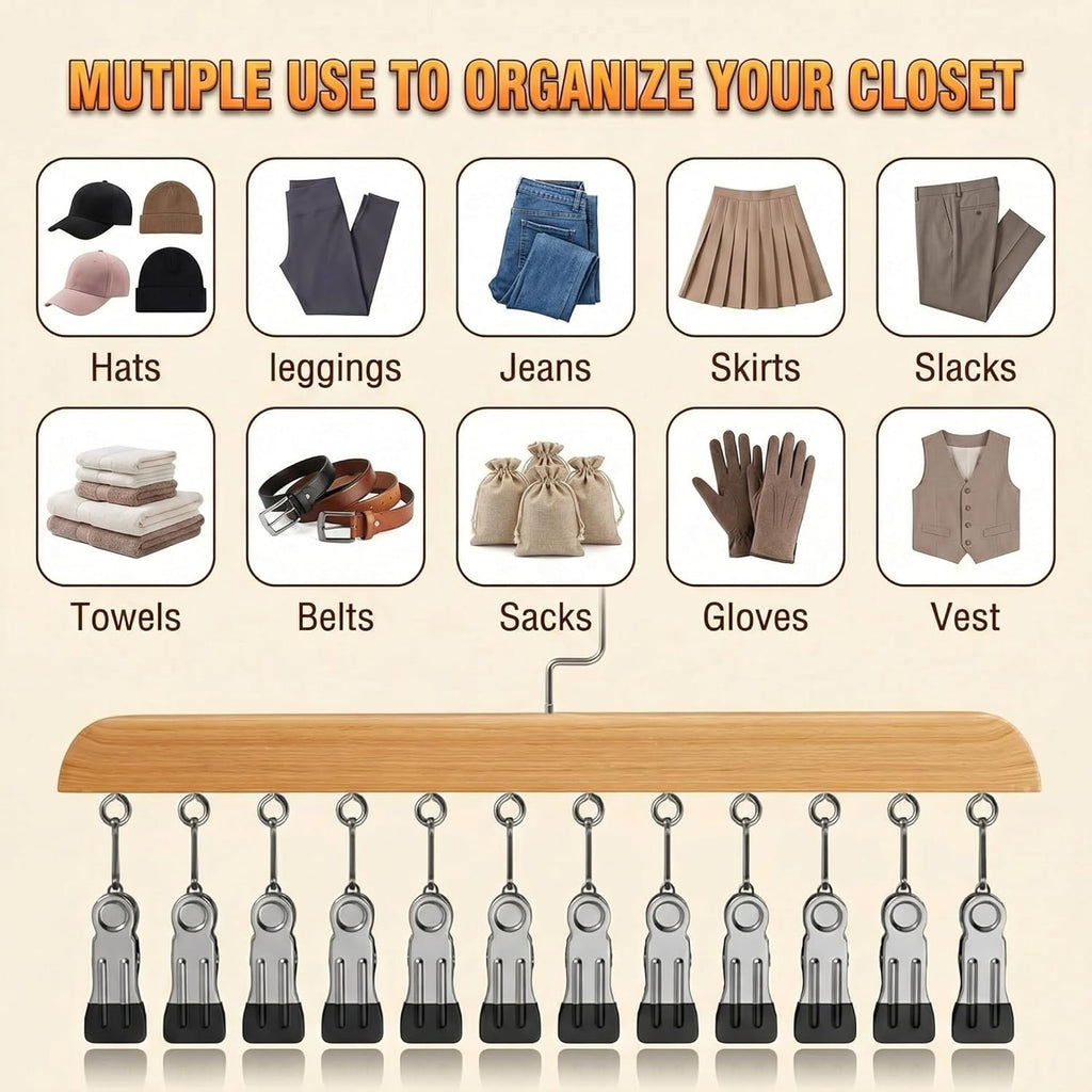 Closet Organizer with 10 Clips, 2PCS Space Saving Hanging Closet Organizer, Space-Saving Hat Scarf Clothespins for