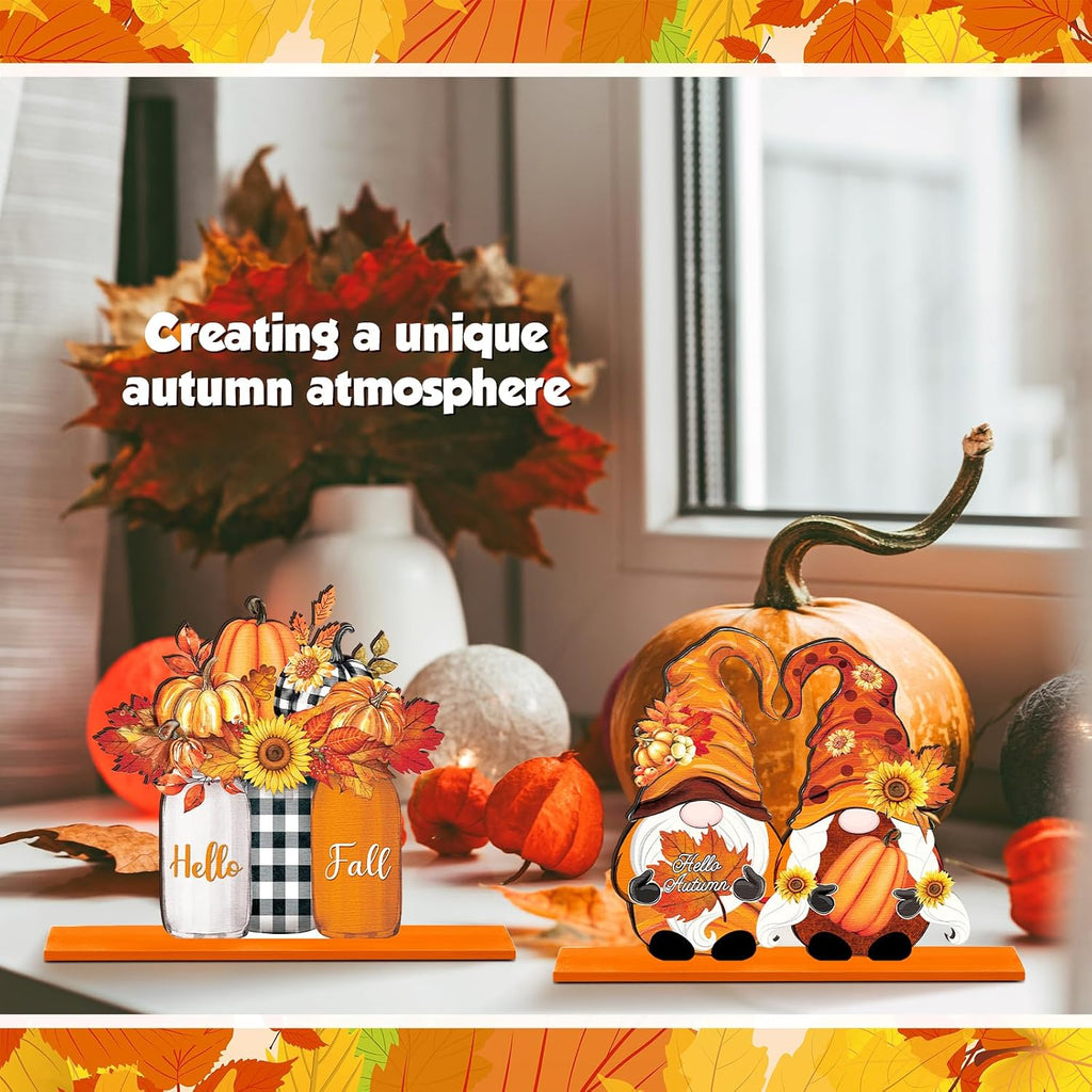 6 Pcs Fall Table Decorations Autumn Wooden Table Centerpieces Fall Pumpkin Truck Gnome Tabletop Signs Thanksgiving
