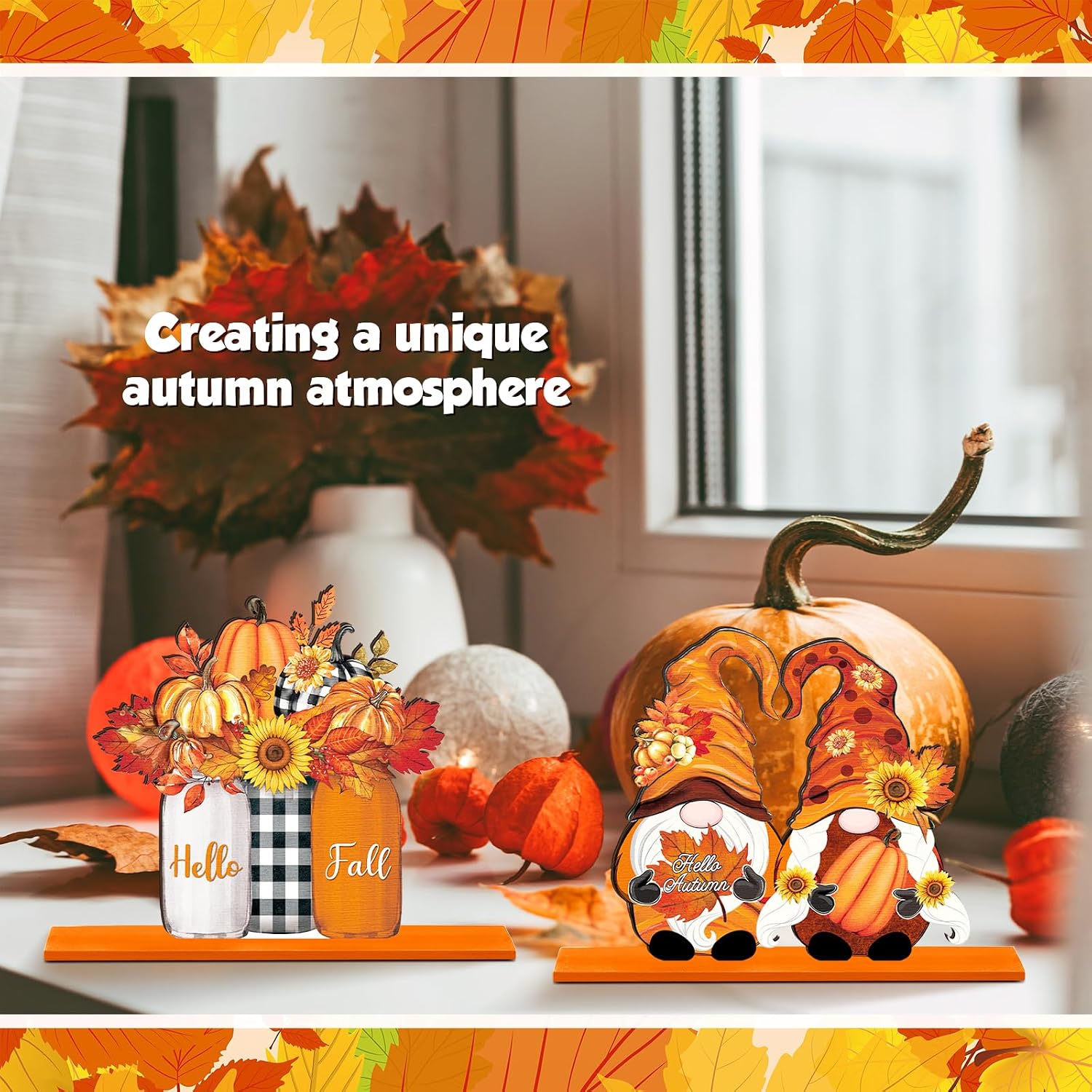 6 Pcs Fall Table Decorations Autumn Wooden Table Centerpieces Fall Pumpkin Truck Gnome Tabletop Signs Thanksgiving