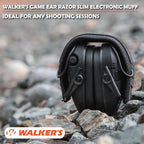 Razor Slim Ultra Low Profile Compact Design Adjustable Hearing Protection Electronic Earmuffs - Black Bundle With