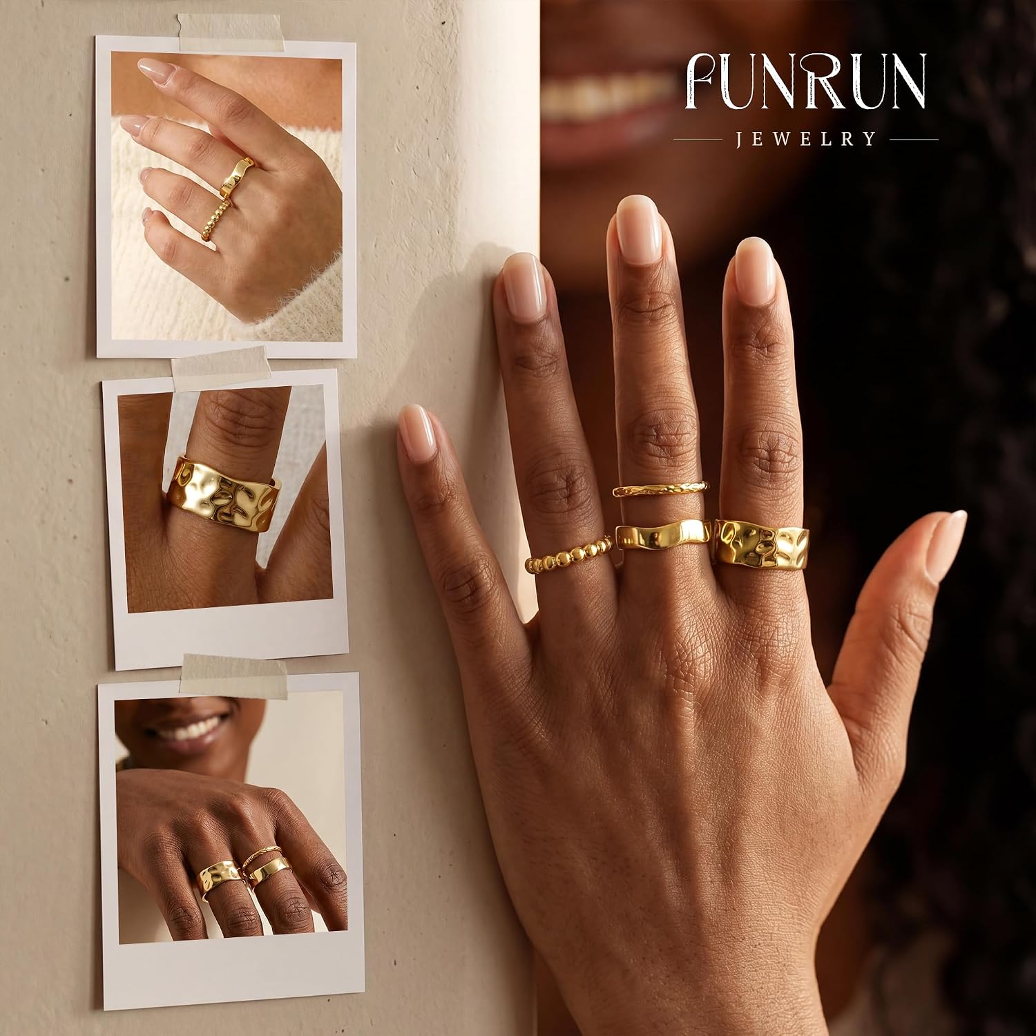 Chunky Gold Rings for Women Non Tarnish Dainty Stackable Silver Rings 14K Gold Plated Stacking Thumb Rings Set Trendy