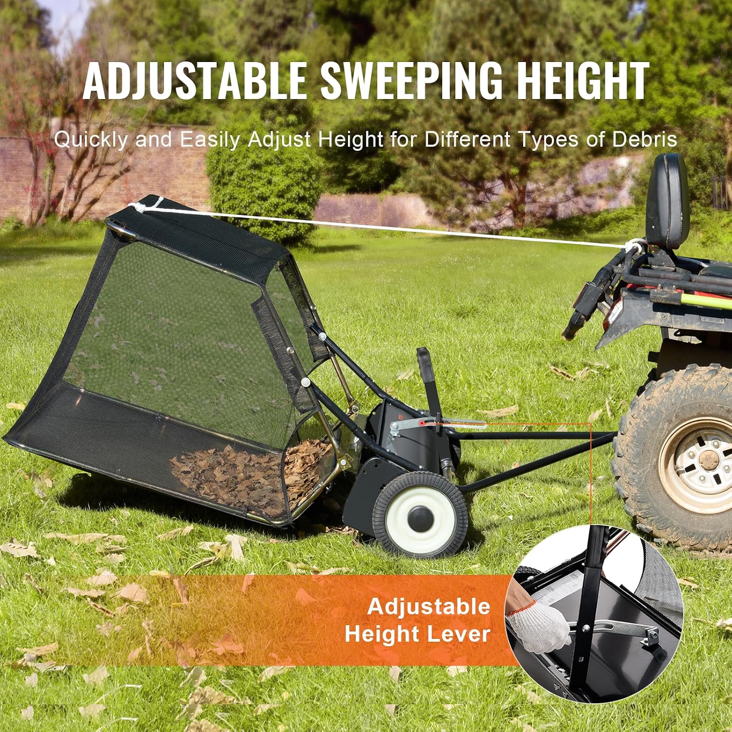 42" Tow-Behind Lawn Sweeper, 12 Cu. Ft. Hopper Leaf & Grass Collector
