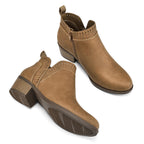 Women's Ankle Boots Chunky Block Heel Booties with Side Zippers