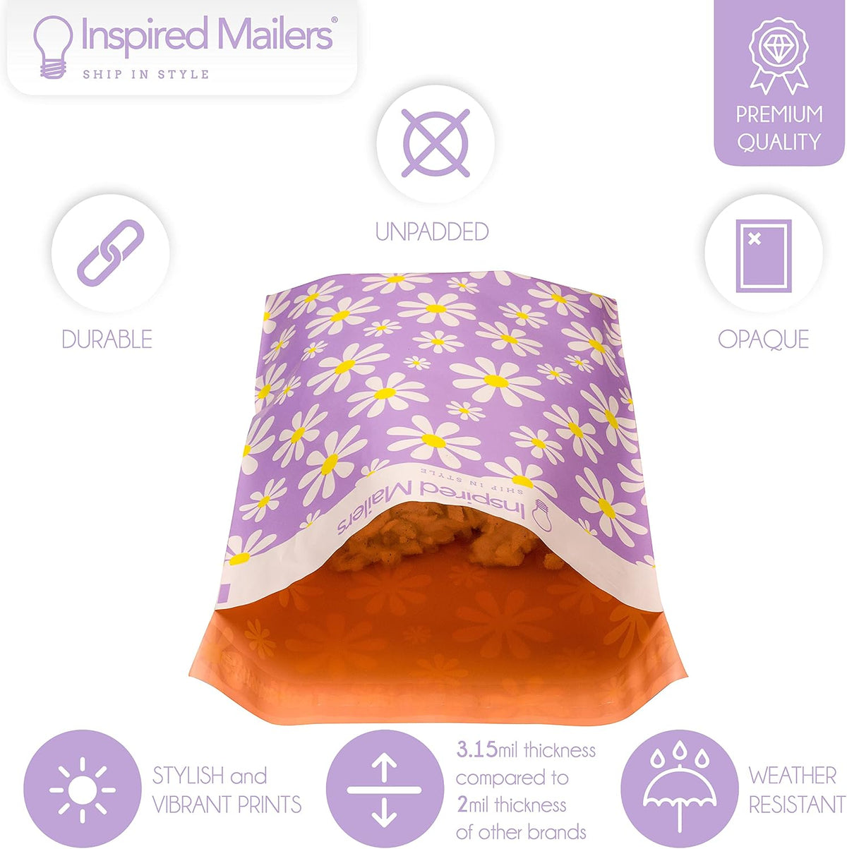 100 Poly Mailers 10x13 - Purple Daisies - Shipping Bags