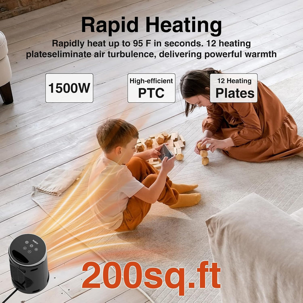 Space Heater, AUBKN Small Portable Electric Heaters for Indoor Use with Thermostat and Remote,12H Timer, 5 Mode