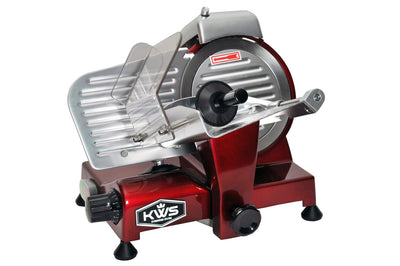 KWS MS-6RS Premium 200w Electric Slicer 7.67-Inch in Red Stainless Steel Blade, Frozen Meat Deli Meat Cheese Food