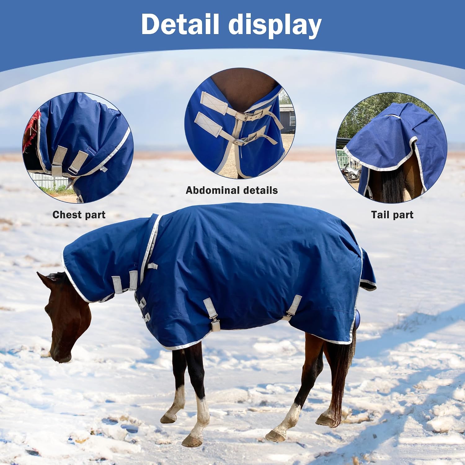 1200D Oxford Warm-Keep Horses Turnout Blanket with Detachable Neck Cover，Heavy Weight Winter Turnout ，Horse Care