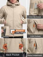 Men's Hooded Waterproof Rain Fleece Lined Softshell Jacket(Khaki,3XL)