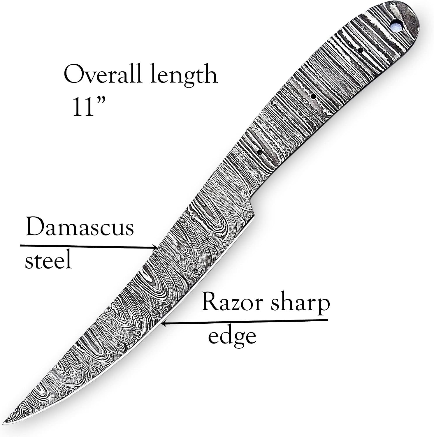 Damascus Steel Fillet Knife Making Kit – DIY Handmade Blank Blade with Rosewood Handle Scales, Brass Pins & Leather