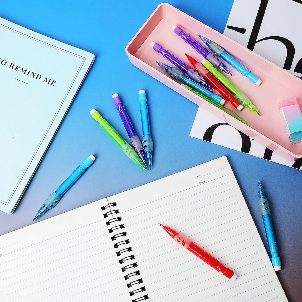 16 Pieces Assorted Mini Mechanical Pencils 0.7 mm Automatic Pencils with Mini Erasers Pens Stationery Supplies for