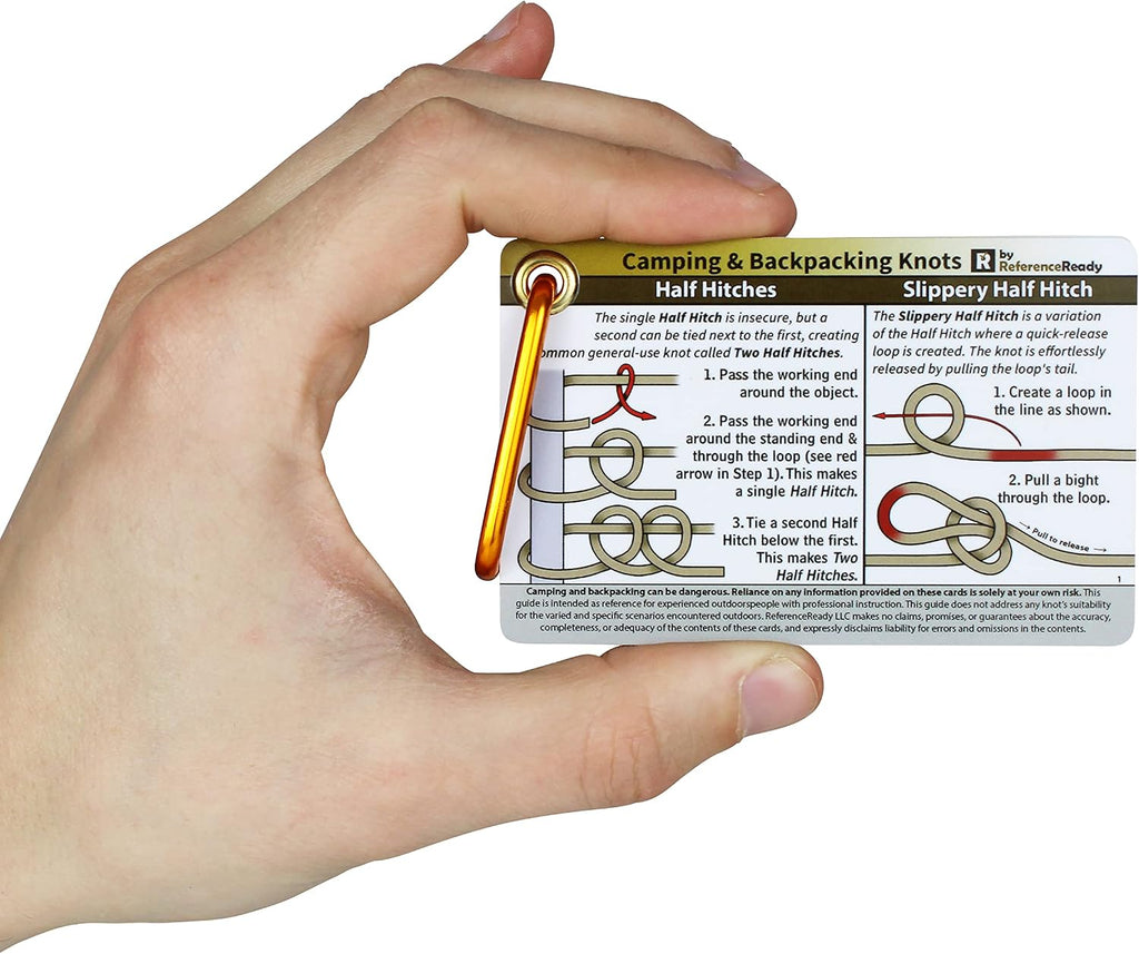 Outdoor Knot Cards: 22 Knots – Camping, Backpacking, Scouts | Waterproof pocket guide with mini carabiner for
