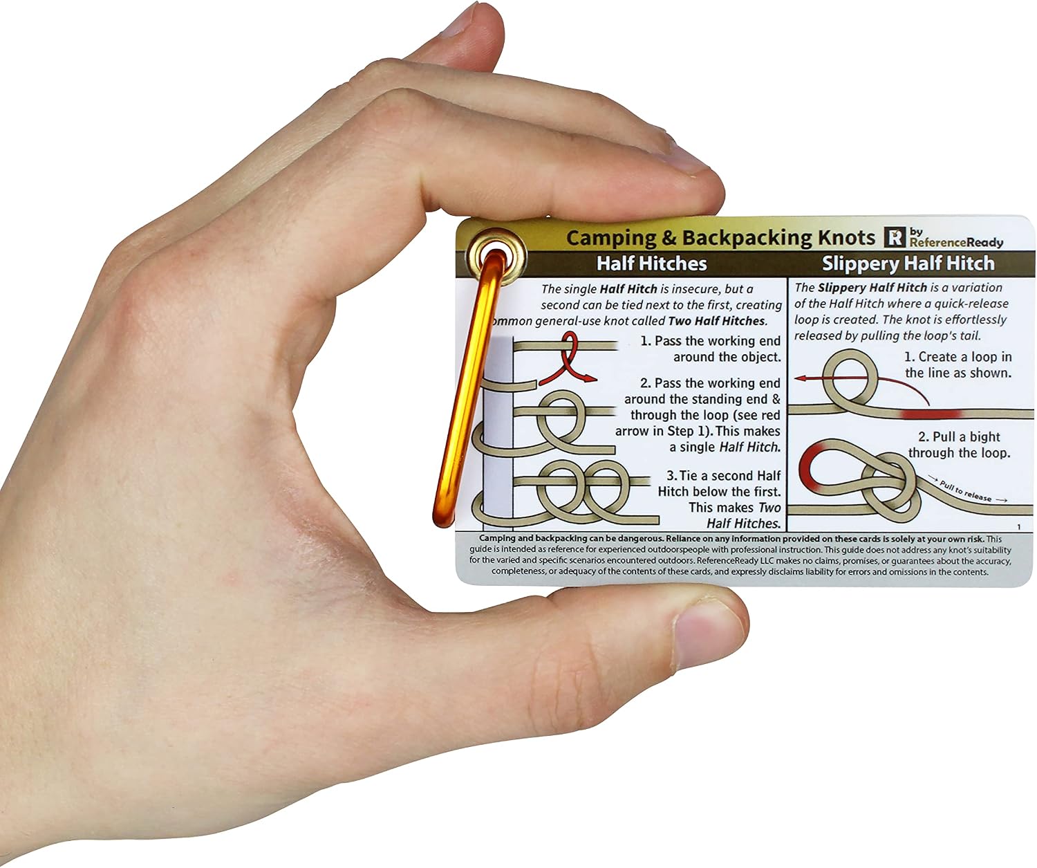 Outdoor Knot Cards: 22 Knots – Camping, Backpacking, Scouts | Waterproof pocket guide with mini carabiner for