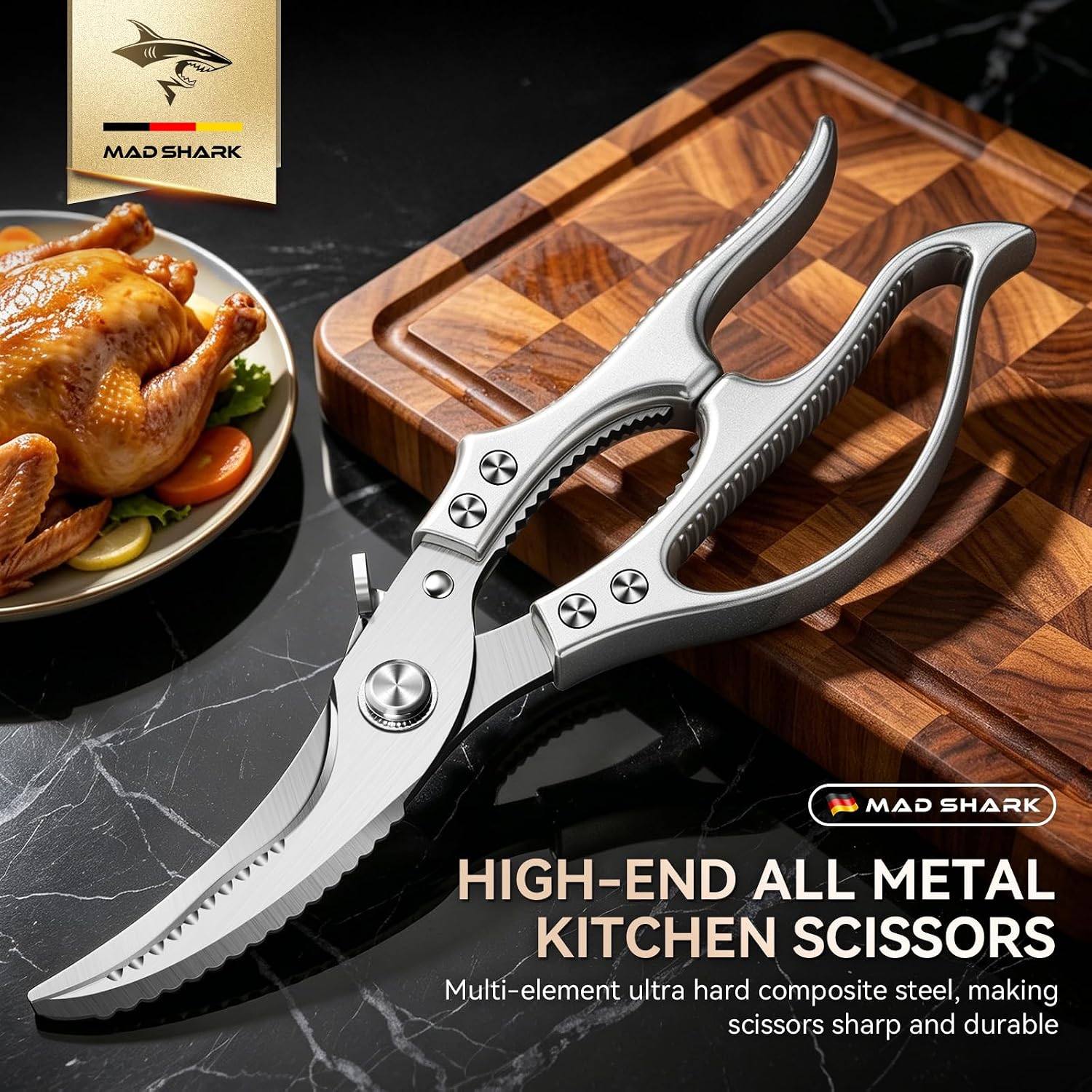 Heavy Duty Poultry Shears, Kitchen Shears with Non-Slip Handle & Safety Lock, All Purpose Kitchen Scissors for