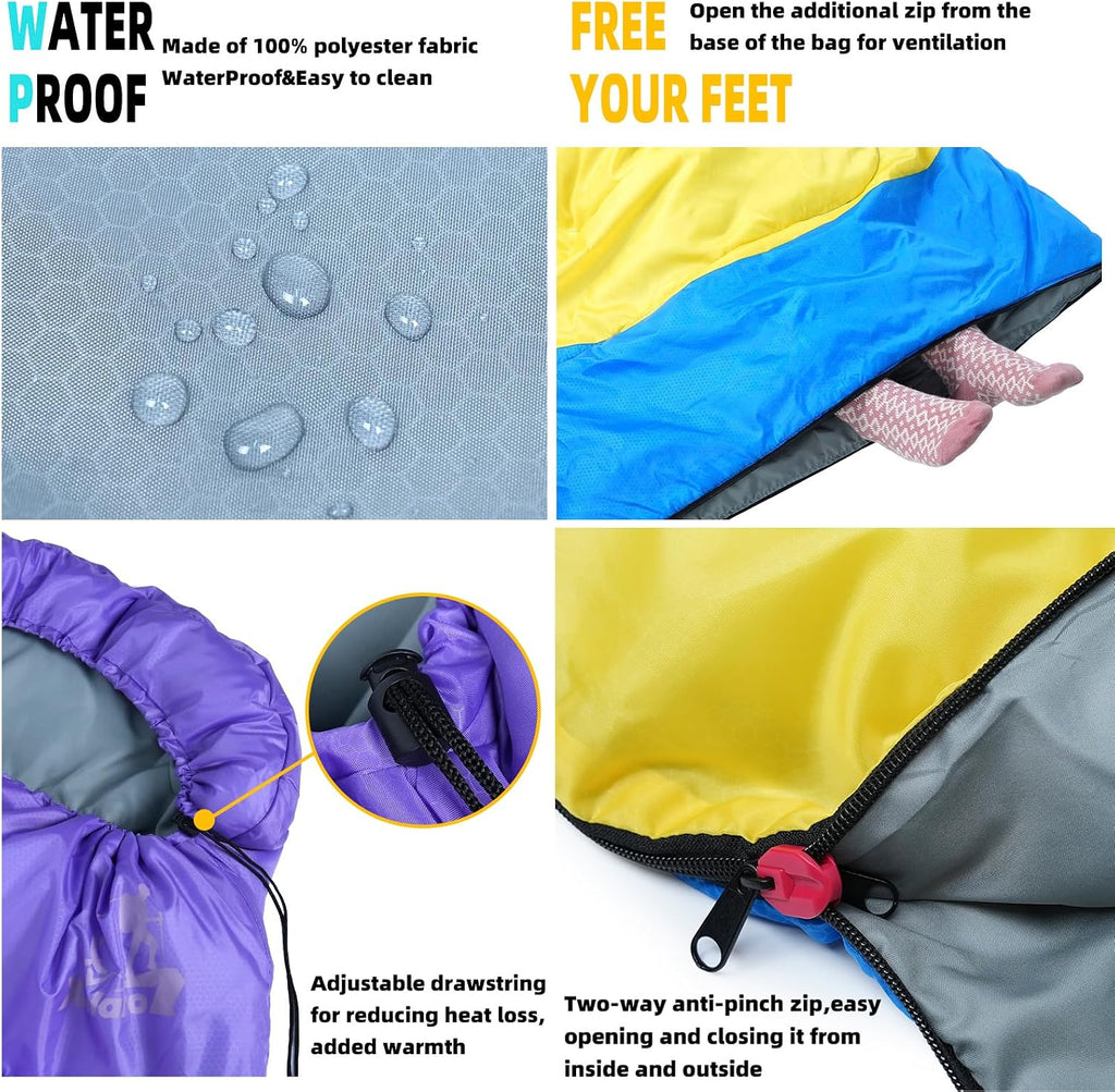Sleeping Bags for Adults Kids - 3 Season Cold&Warm Weather Waterproof Camping Sleeping Bag - Lightweight Sleeping