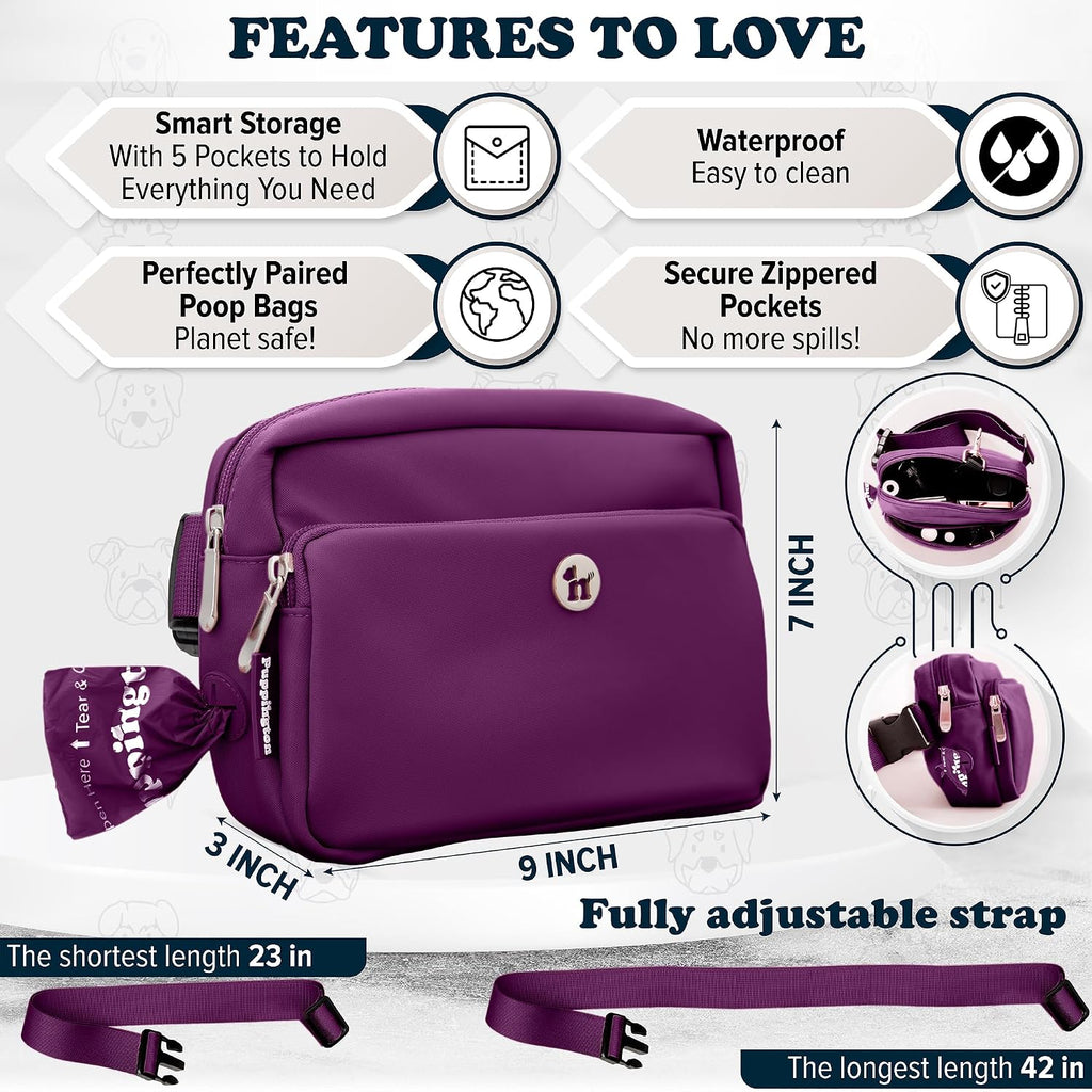 3-in-1 Crossbody Dog Walking Bag & Treat Pouch with Matching Planet Safe Poop Bags & Built-In Dispenser - Dog Mom