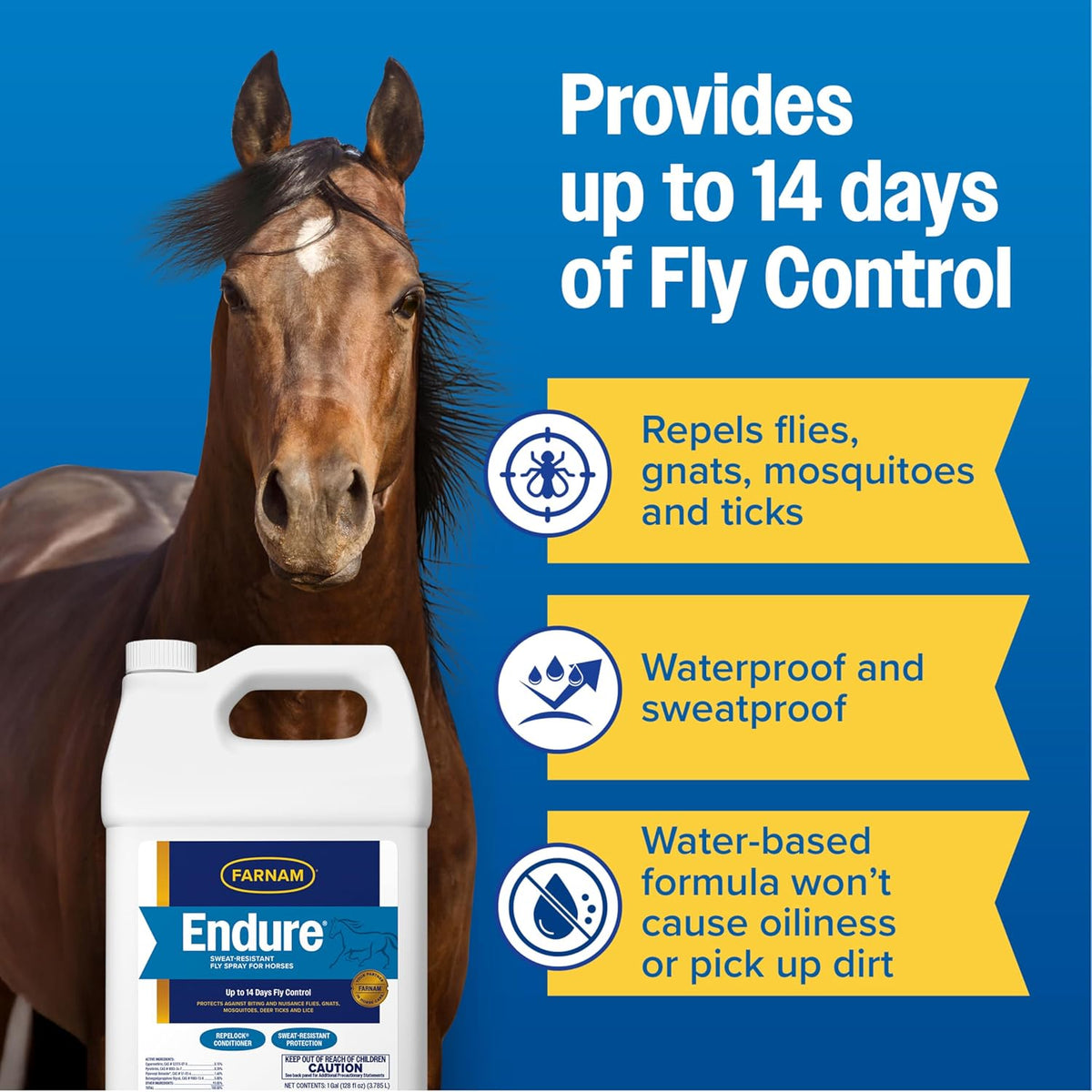 Endure Fly Spray for Horses, Lasting Fly Repellent, 128 oz Refill