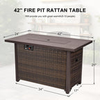 42-Inch Fire Pit Table, Rectangular Propane Fire Pit Table with Blue Stones, 50000 BTU Output