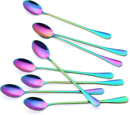 Long Handle Spoons, Colorful Plated Latte Spoon, Stainless Steel Ice Cream Spoon, Iced Tea, Cocktail Stirring,Tea