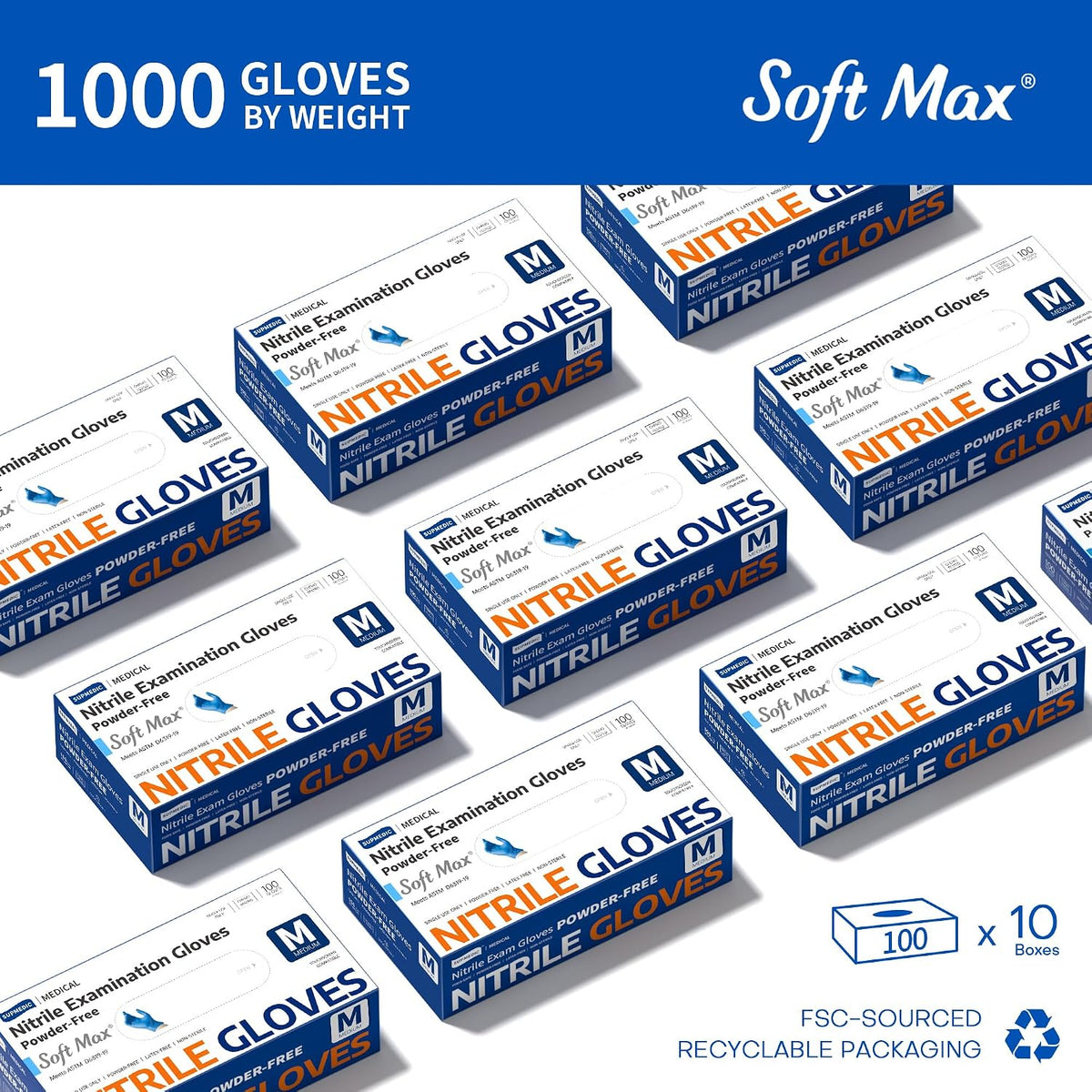Medical Soft Max Nitrile Exam Disposable Gloves Powder-Free 1000Ct