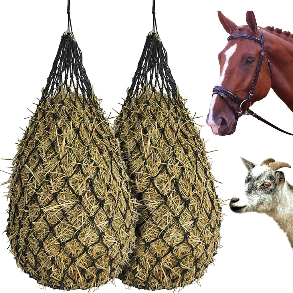 Hay Bags for Horses, 2 Pack Hay Nets for Horses Slow Feed, Goats, Livestock, 40" Large Opening Polyester Rope Hay