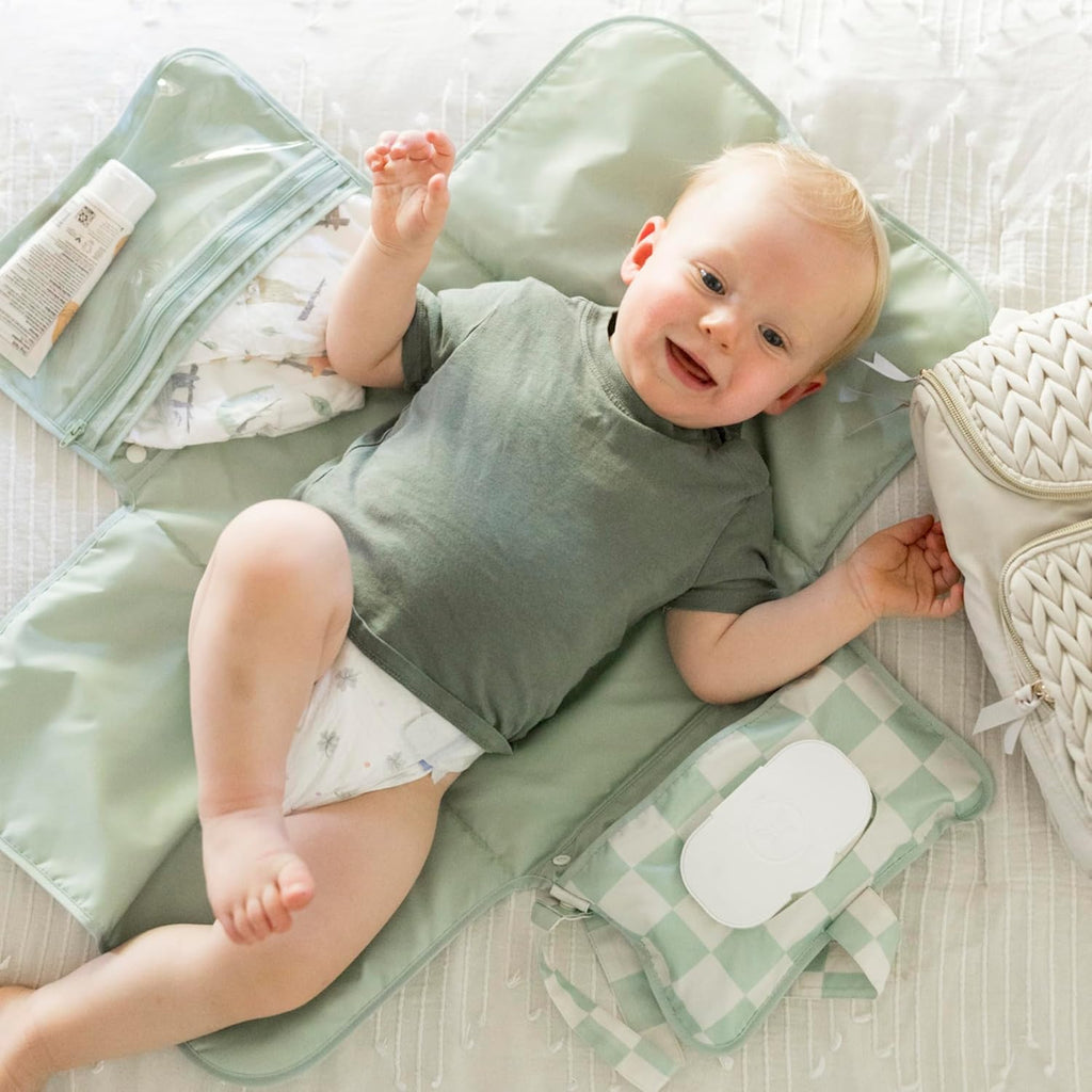 Portable Diaper Changing Pad | Waterproof, Wipeable & Compact Baby Changing Pad for Travel | Smart Wipes Pocket &