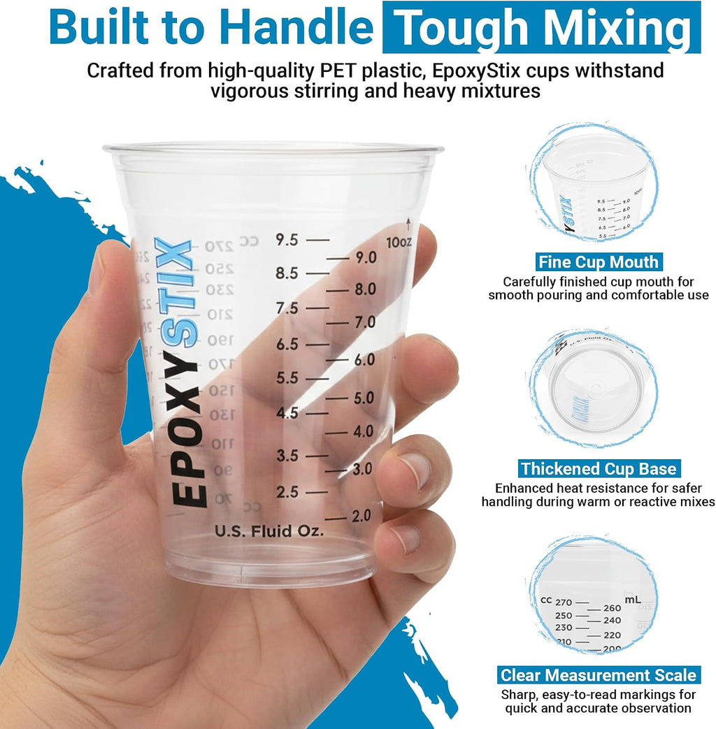 [100 Pack] NEW SIZE 12oz Graduated Mixing Cups - Durable PET, Clear Measurement Markings in oz, mL and cups