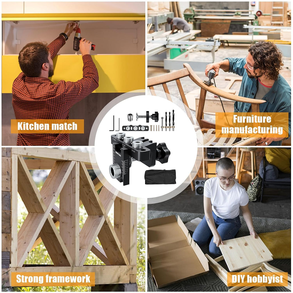 Self Centering Doweling Jig Kit - Dowel Jig Kit for Straight Holes, Adjustable Width Woodworking Joints Tool Drill